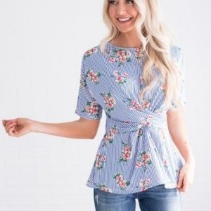 BRAND NEW Pinstriped Floral Peplum Top